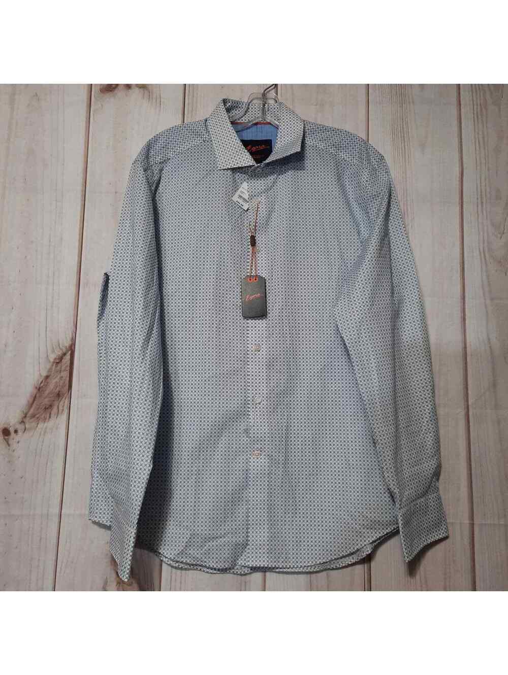 Egara Slim Fit Stretch Non Iron Shirt Large Blue Geometric Pattern Casual